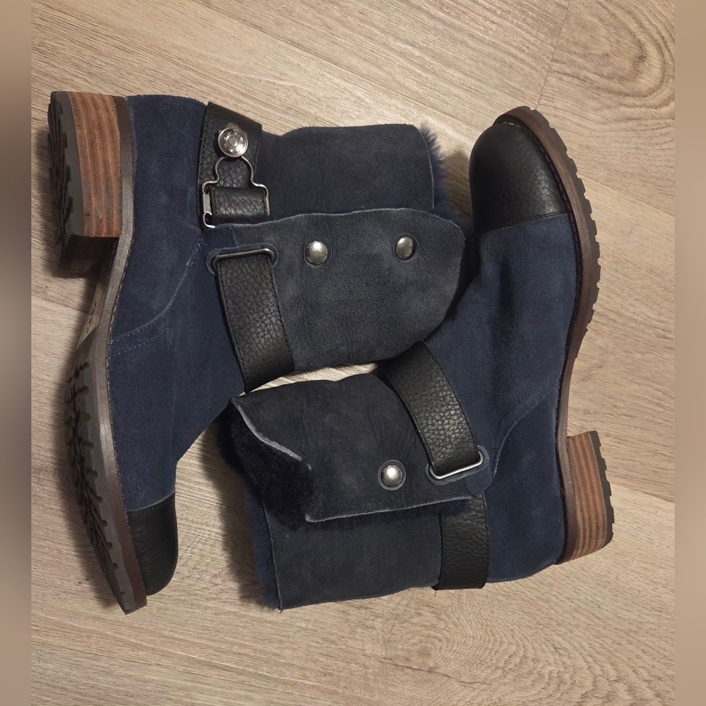 Matt Bernson Blue Suede Shearling Lined Tundra Moto Boots Size US 7 - Picture 8 of 8